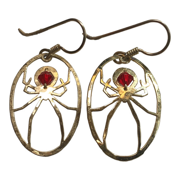 Wild Bryde Accessories - Wild Bryde Spider Earrings Gold-Tone w/Red Swarovski Crystal Halloween Spooky!